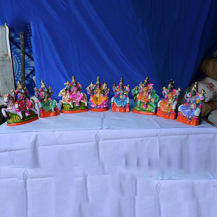 Majestic Ashtalakshmi colored clay idol set