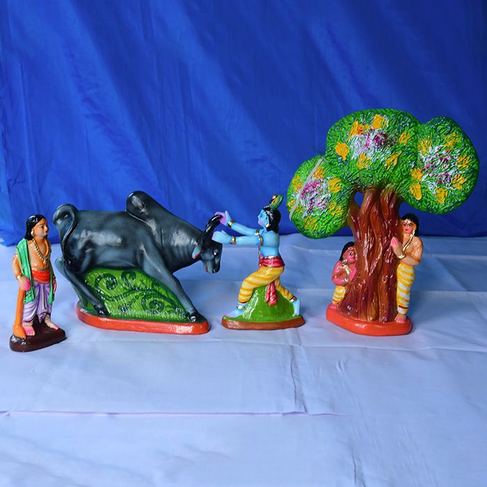 Balakrishna and the raging Bull Hastin clay idol set-Medium